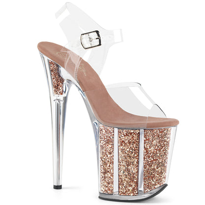 8" Heel, 4" PF Ankle Strap Sandal w/ Glitter Inserts (Pleaser FLAM808G/C/B)