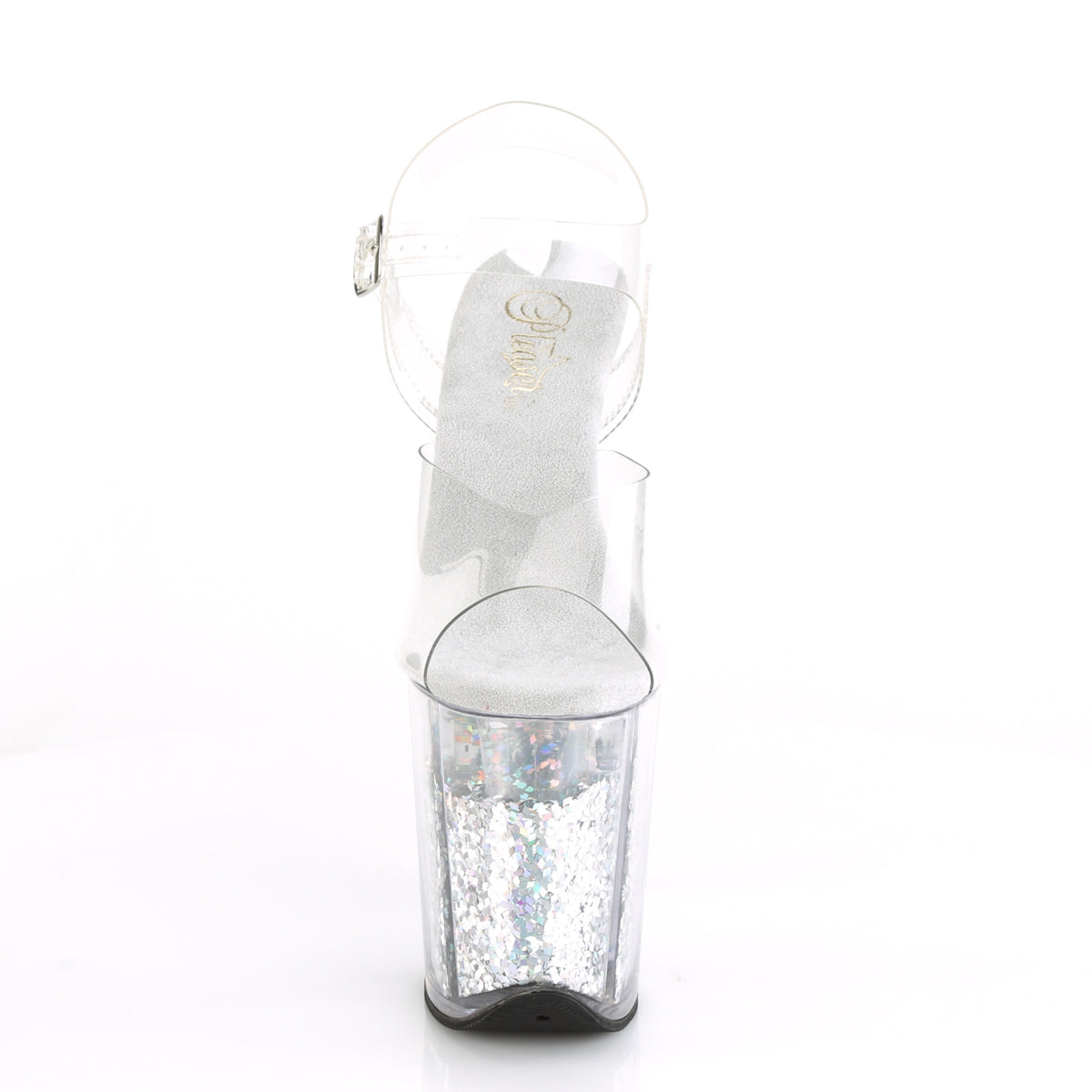 8" Heel, 4" Glitter Filled PF Ankle Strap Sandal (Pleaser FLAM808GF/C/SMCG)