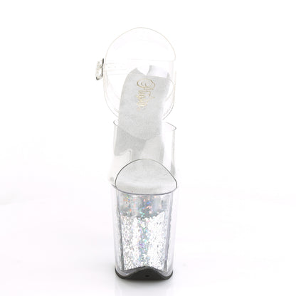 8" Heel, 4" Glitter Filled PF Ankle Strap Sandal (Pleaser FLAM808GF/C/SMCG)