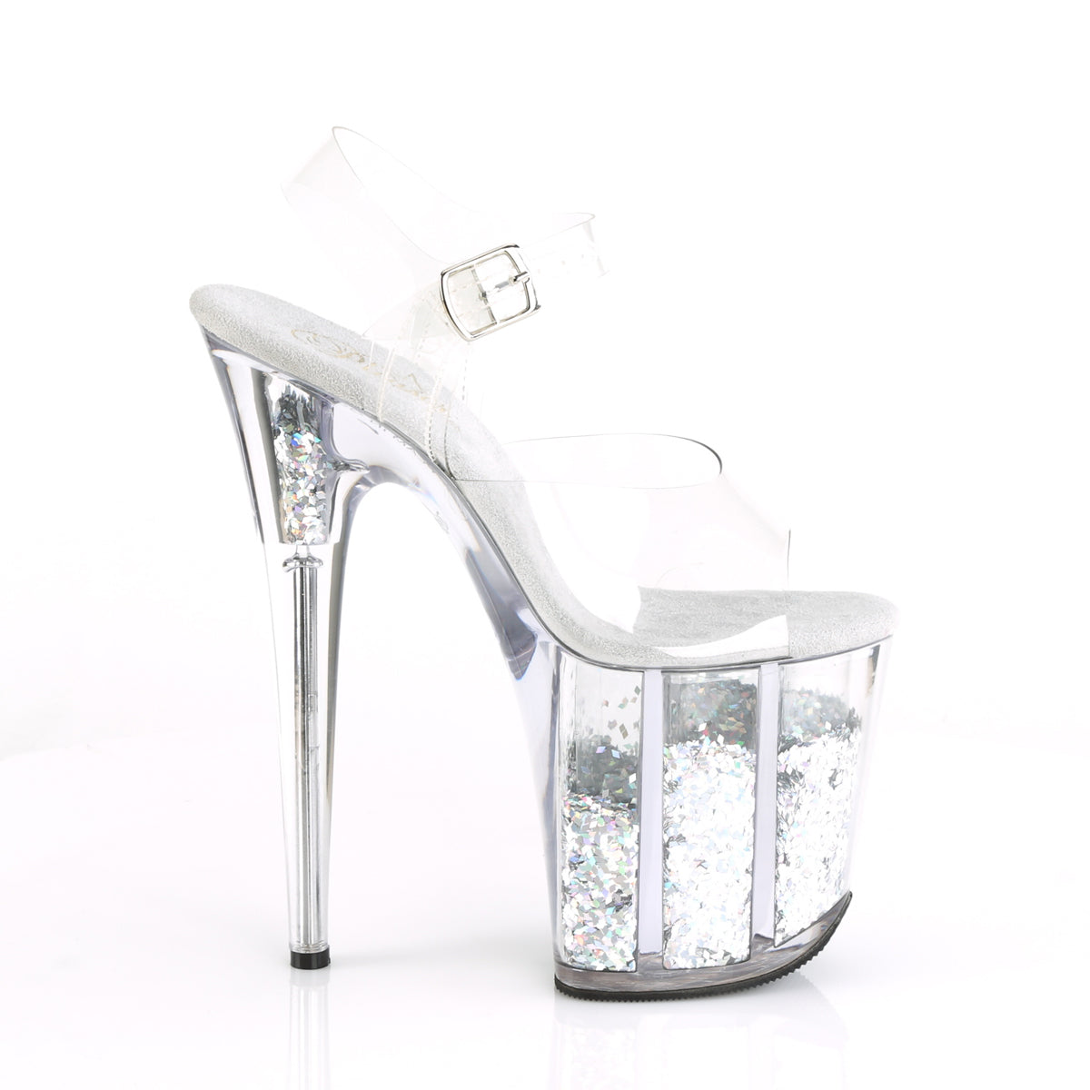 8" Heel, 4" Glitter Filled PF Ankle Strap Sandal (Pleaser FLAM808GF/C/SMCG)