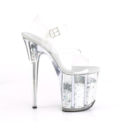 8" Heel, 4" Glitter Filled PF Ankle Strap Sandal (Pleaser FLAM808GF/C/SMCG)
