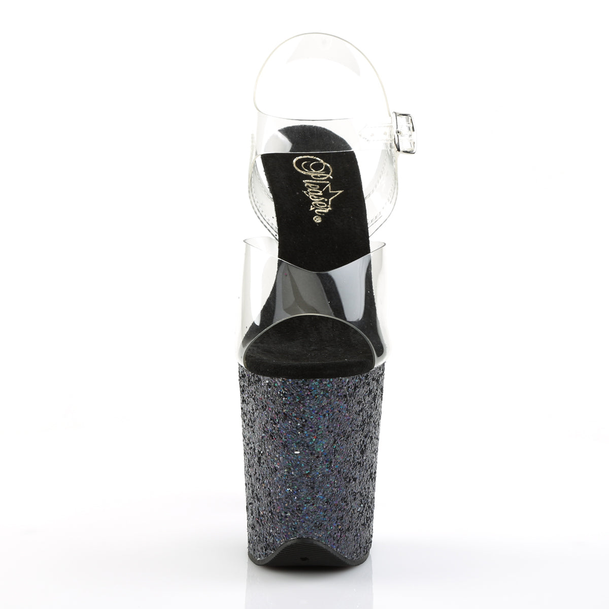 8" Heel, 4" PF Ankle Strap Sandal w/Holographic Glitter Cov (Pleaser FLAM808LG/C/BG)