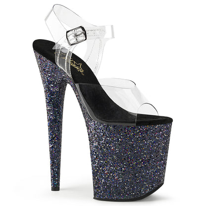 8" Heel, 4" PF Ankle Strap Sandal w/Holographic Glitter Cov (Pleaser FLAM808LG/C/BG)