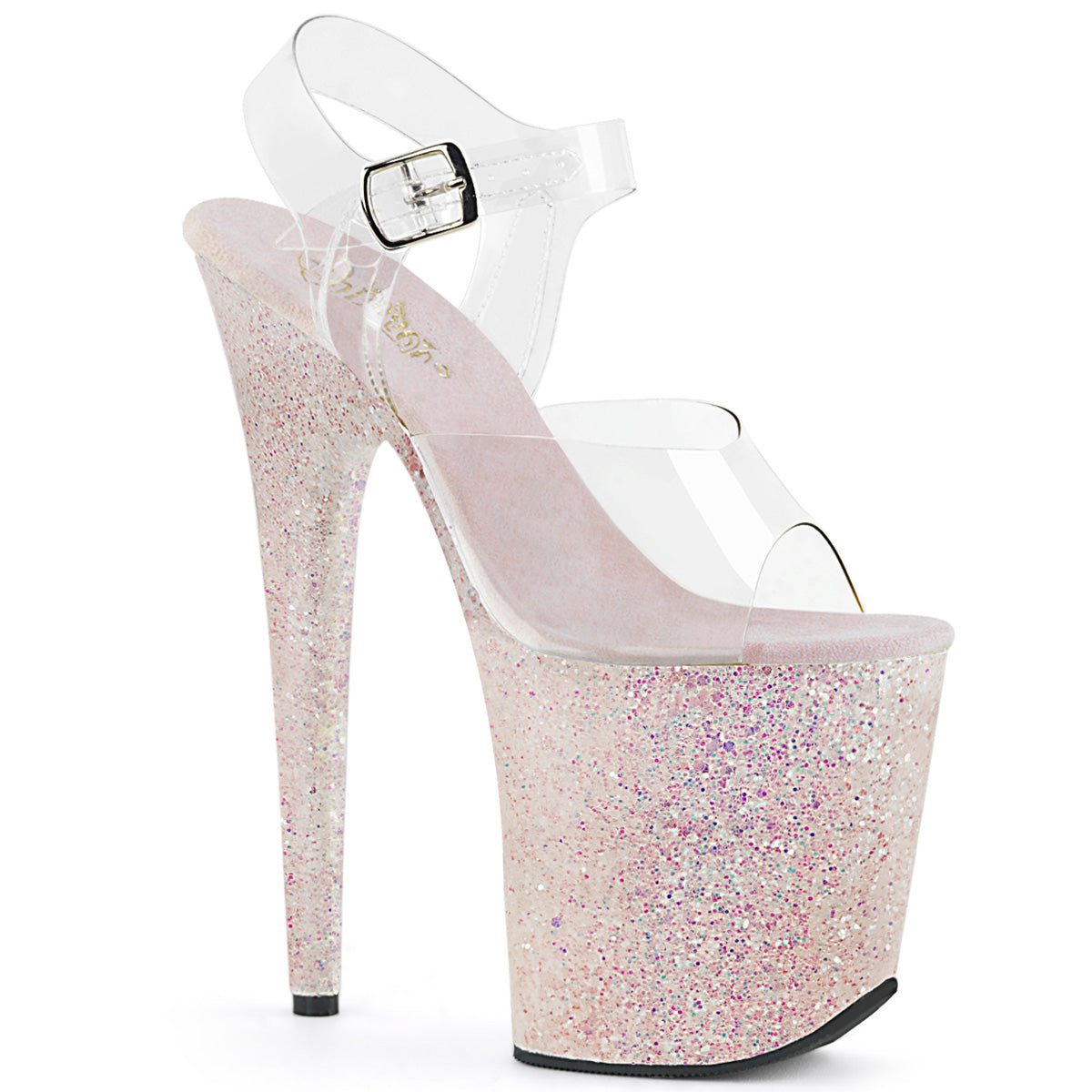 8" Heel, 4" PF Ankle Strap Sandal w/Holographic Glitter Cov (Pleaser FLAM808LG/C/BG)