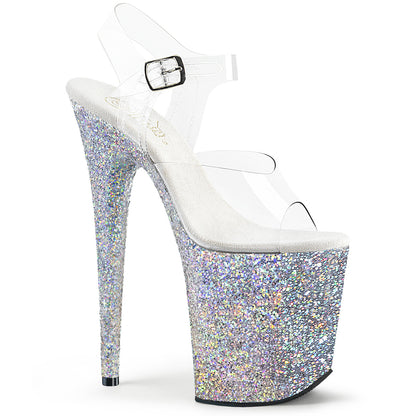8" Heel, 4" PF Ankle Strap Sandal w/Holographic Glitter Cov (Pleaser FLAM808LG/C/BG)