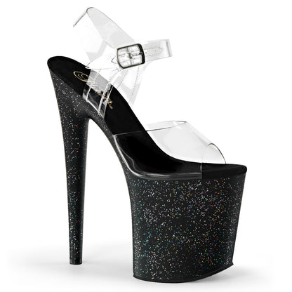 8" Heel, 4" PF Ankle Strap Sandal w/Mini Glitter (Pleaser FLAM808MG/C/B)