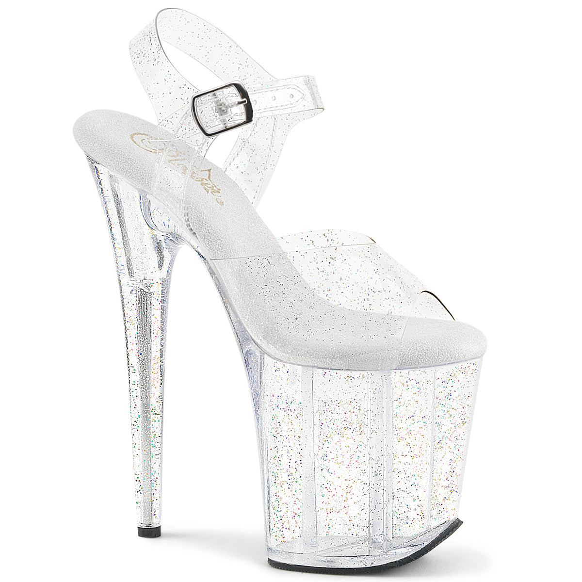 8" Heel, 4" PF Ankle Strap Sandal w/Glitter (Pleaser FLAM808MMG/C/M)