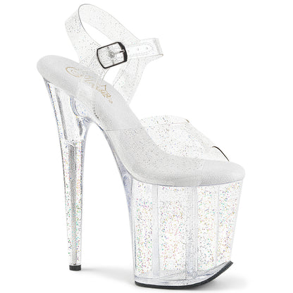 8" Heel, 4" PF Ankle Strap Sandal w/Glitter (Pleaser FLAM808MMG/C/M)