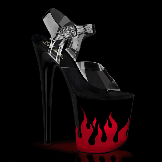 8" Heel, 4" PF LED Illuminated Ankle Strap Sandal (Pleaser FLAM808NLFL/C/B-R)