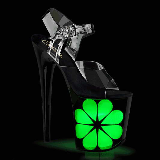 *8" Heel, 4" PF LED Illuminated Ankle Strap Sandal (Pleaser FLAM808NLHS/C/B-MC)