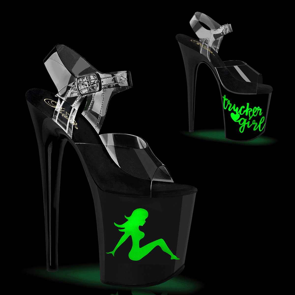 *8" Heel, 4" PF LED Illuminated Ankle Strap Sandal (Pleaser FLAM808NLTG/C/B-MC)