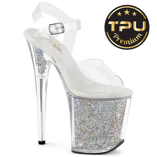 8" Heel, 4" PF Ankle Strap Sandal w/RS Inserts (Pleaser FLAM808PREM-RSI/C/RS)