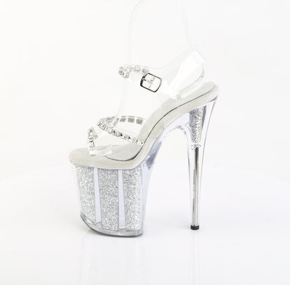 8" Heel, 4" PF Ankle Strap Sandal w/Stones (Pleaser FLAM808PREM-STN/C/M)