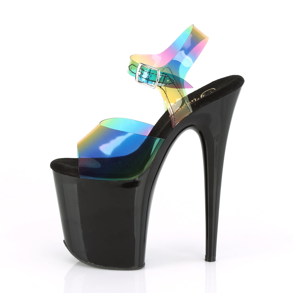**8" Heel, 4" PF Ankle Strap Sandal w/ Rainbow Upper (Pleaser FLAM808RB/RBOWPVC/B)