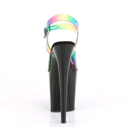 **8" Heel, 4" PF Ankle Strap Sandal w/ Rainbow Upper (Pleaser FLAM808RB/RBOWPVC/B)
