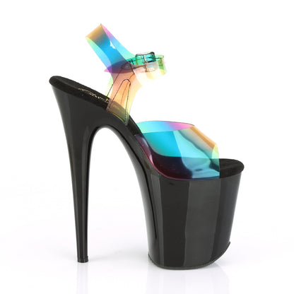**8" Heel, 4" PF Ankle Strap Sandal w/ Rainbow Upper (Pleaser FLAM808RB/RBOWPVC/B)