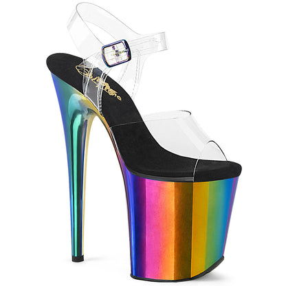 8" Heel, 4" Chrome Plated PF Ankle Strap Sandal (Pleaser FLAM808RC/C/RBOWCH)