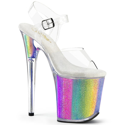 *8" Heel, 4" PF Ankle Strap Sandal (Pleaser FLAM808RG-01/C/RBOWG)