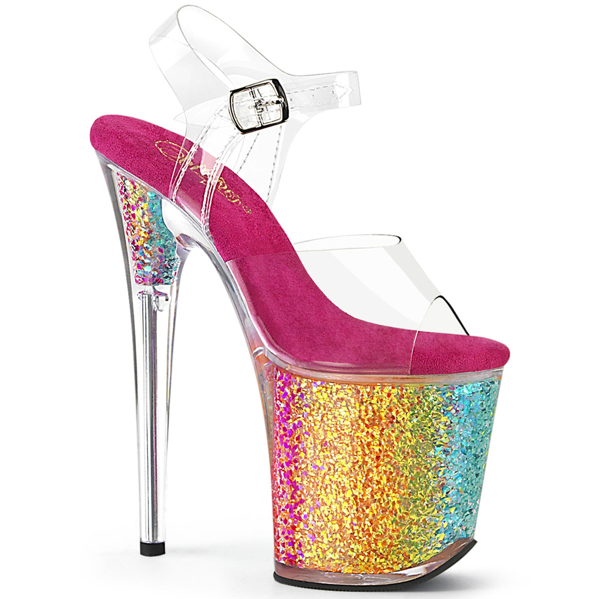 8" Heel, 4" PF Ankle Strap Sandal (Pleaser FLAM808RG-02/C/RBOWG)