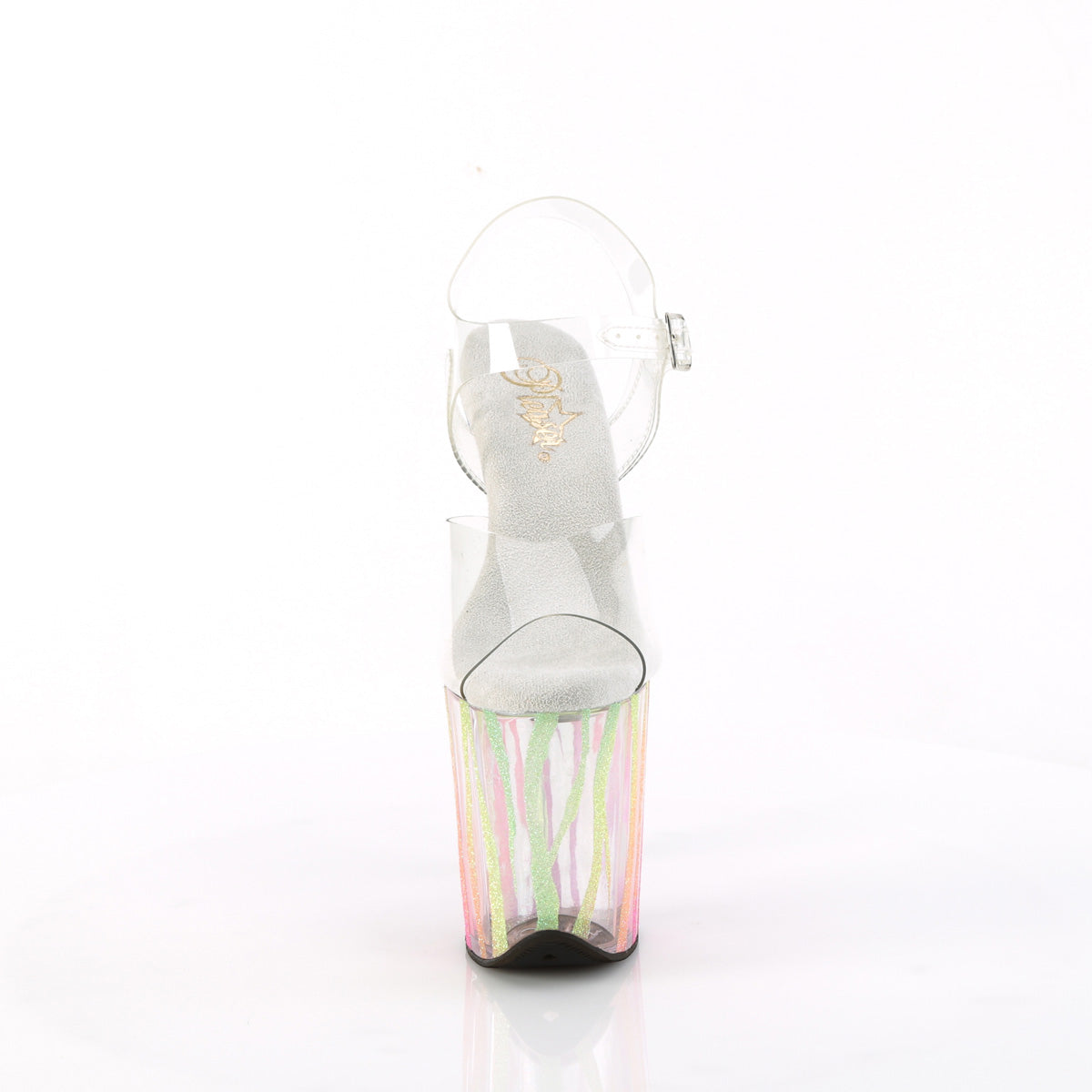 8" Heel, 4" PF Ankle Strap Sandal w/UV Reactive Bottom (Pleaser FLAM808RG-03/C/RBOWG)
