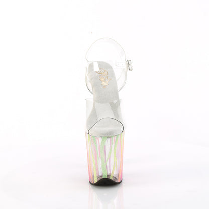 8" Heel, 4" PF Ankle Strap Sandal w/UV Reactive Bottom (Pleaser FLAM808RG-03/C/RBOWG)