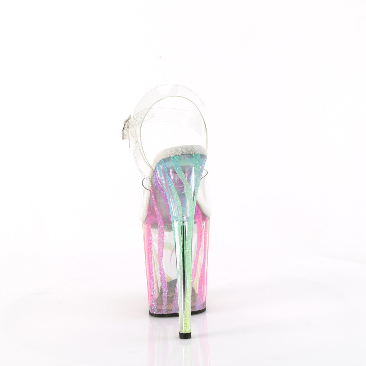 8" Heel, 4" PF Ankle Strap Sandal w/UV Reactive Bottom (Pleaser FLAM808RG-03/C/RBOWG)