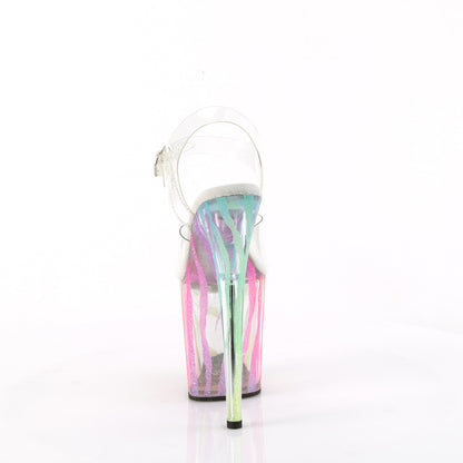 8" Heel, 4" PF Ankle Strap Sandal w/UV Reactive Bottom (Pleaser FLAM808RG-03/C/RBOWG)