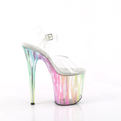 8" Heel, 4" PF Ankle Strap Sandal w/UV Reactive Bottom (Pleaser FLAM808RG-03/C/RBOWG)