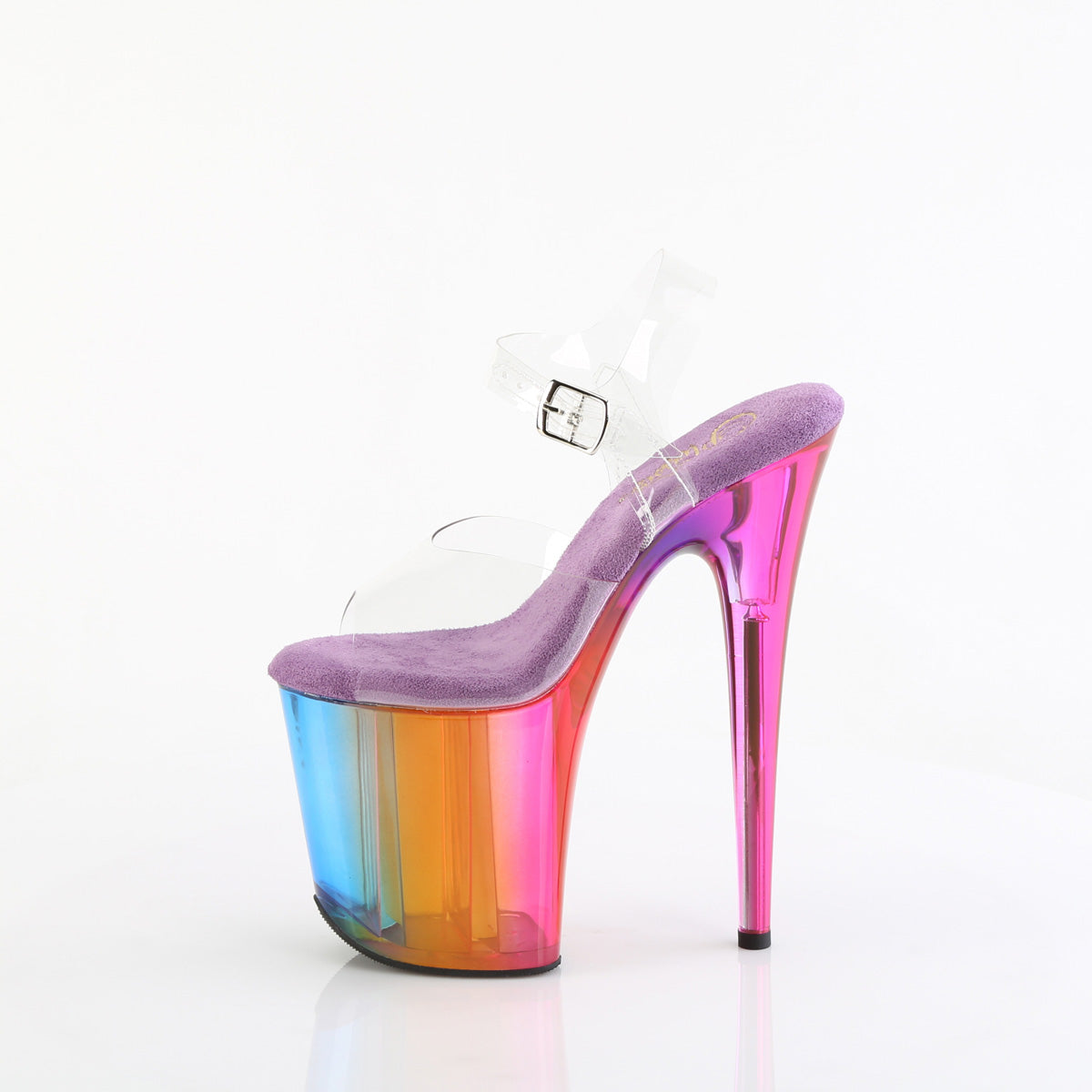 8" Heel, 4" Rainbow Misty Tinted PF Ankle Strap Sandal (Pleaser FLAM808RMT/C/RBOW)