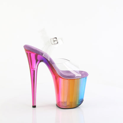 8" Heel, 4" Rainbow Misty Tinted PF Ankle Strap Sandal (Pleaser FLAM808RMT/C/RBOW)