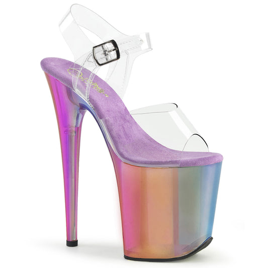 8" Heel, 4" Rainbow Misty Tinted PF Ankle Strap Sandal (Pleaser FLAM808RMT/C/RBOW)