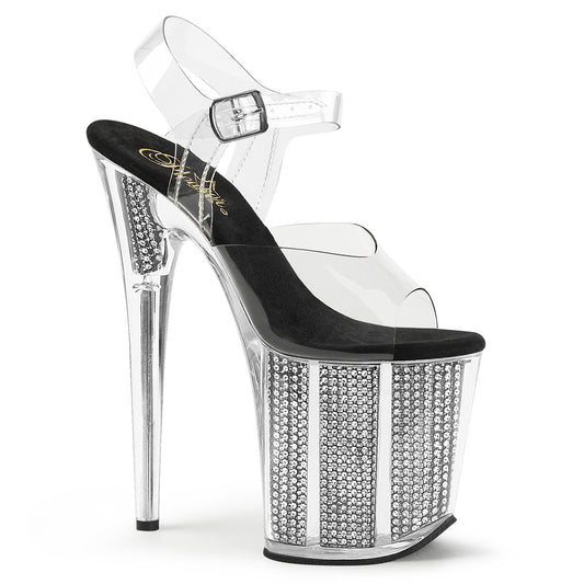 8" Heel, 4"PF Ankle Strap Sandal W/Simulated RS Filled BTM (Pleaser FLAM808SRS/C/B)