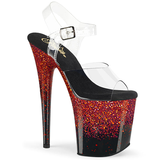 8" Heel, 4" PF Ankle Strap Sandal (Pleaser FLAM808SS/C-B-RG)