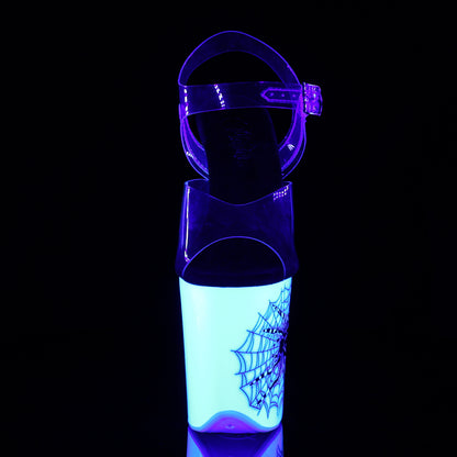 8" Heel, 4" PF Ankle Strap Sandal w/ Spider Design (Pleaser FLAM808SW/C/NW)