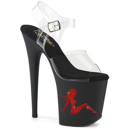 *8" Heel, 4" PF Ankle Strap Sandal w/RS Trucker Girl (Pleaser FLAM808TGRS/C/B-R)