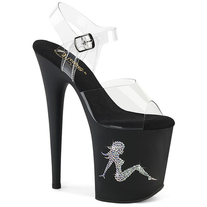 *8" Heel, 4" PF Ankle Strap Sandal w/RS Trucker Girl (Pleaser FLAM808TGRS/C/B-R)