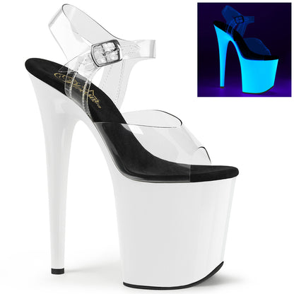 8" Heel, 4" PF Ankle Strap Sandal w/Neon UV Reactive BTM (Pleaser FLAM808UV/C/NP)