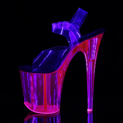 8" Heel, 4" UV Reactive Tinted PF Ankle Strap Sandal (Pleaser FLAM808UVT/C/HP)