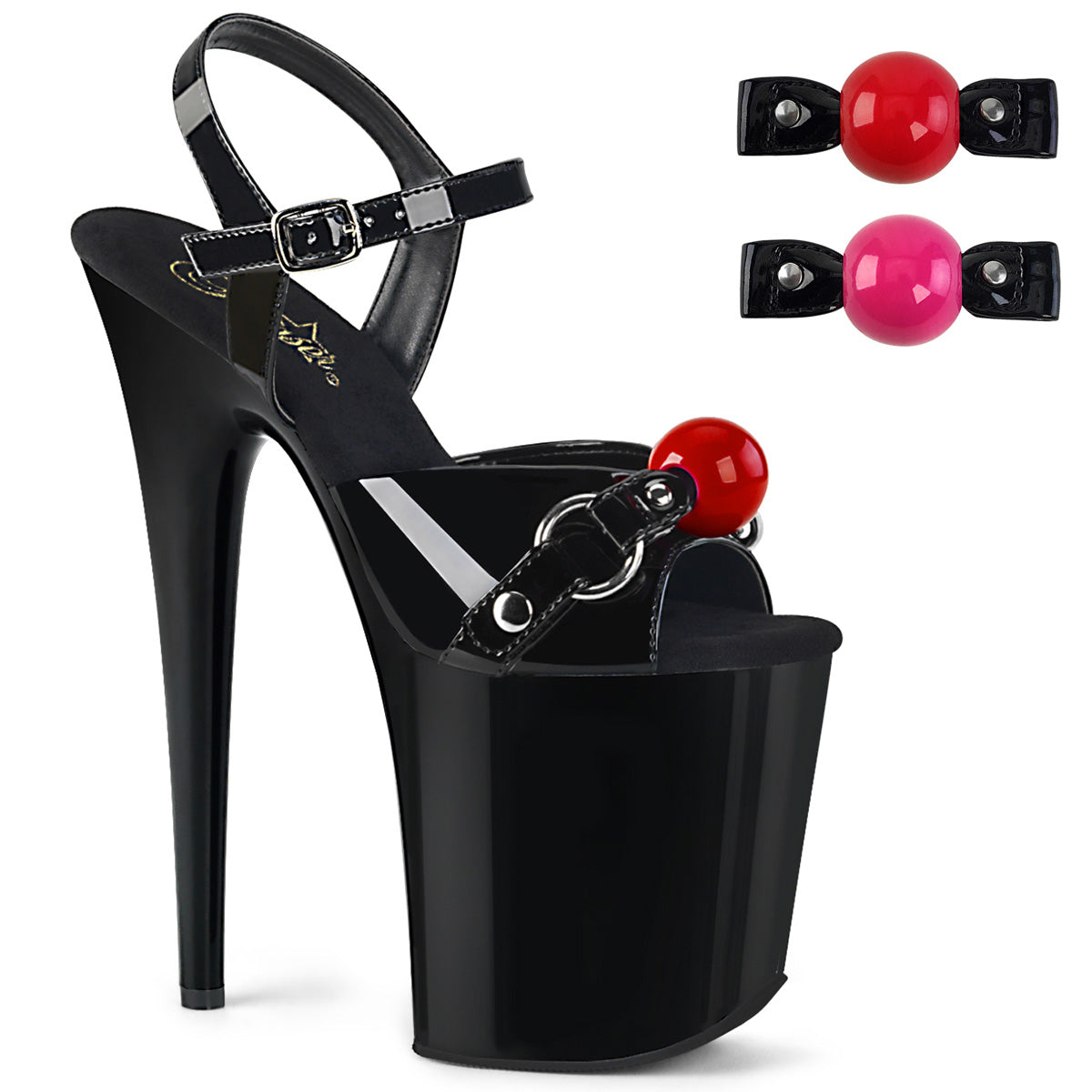 8" Heel, 4" PF Ankle Strap Sandal w/ Gag Ball (Pleaser FLAM809GB/B/M)