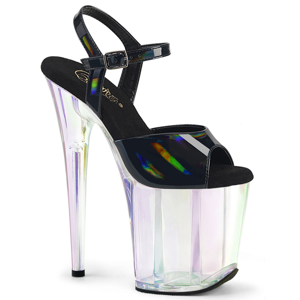 *8" Heel, 4" Holo Tinted PF Ankle Strap Sandal (Pleaser FLAM809HT/BHG/HG)