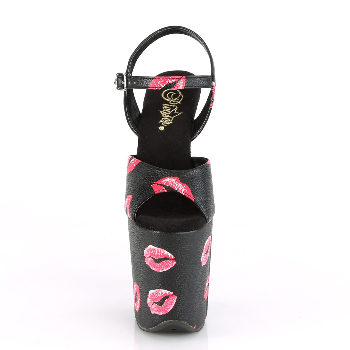 8" Heel, 4" PF Ankle Strap Sandal w/ Lip Print (Pleaser FLAM809KISSES/BPU/M)