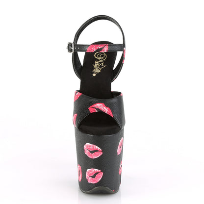 8" Heel, 4" PF Ankle Strap Sandal w/ Lip Print (Pleaser FLAM809KISSES/BPU/M)