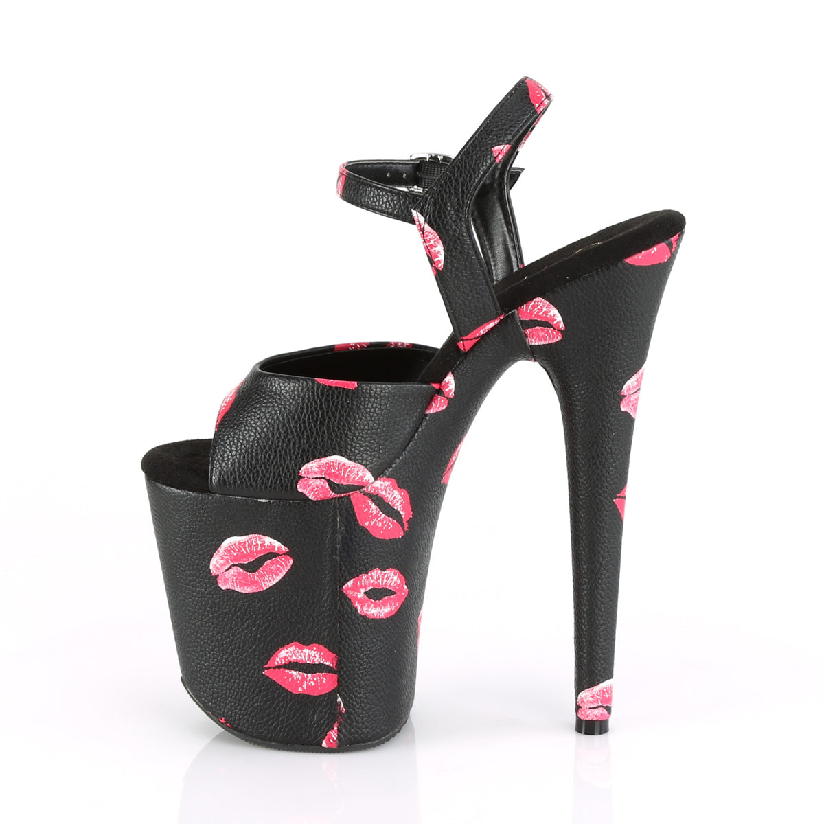 8" Heel, 4" PF Ankle Strap Sandal w/ Lip Print (Pleaser FLAM809KISSES/BPU/M)
