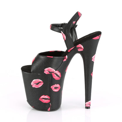 8" Heel, 4" PF Ankle Strap Sandal w/ Lip Print (Pleaser FLAM809KISSES/BPU/M)