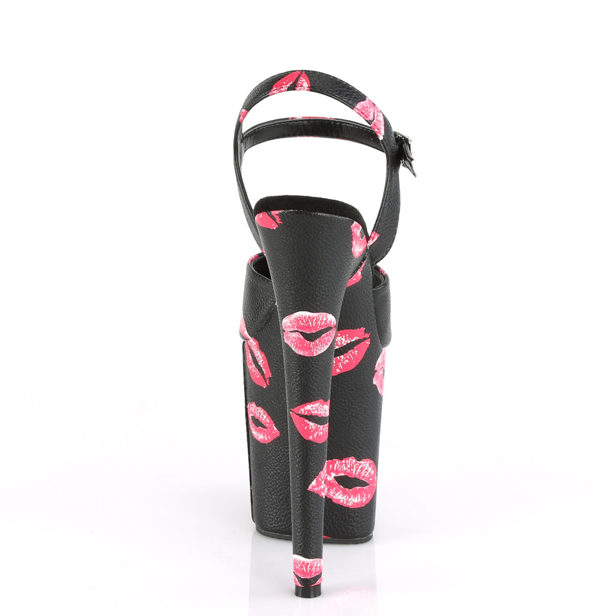 8" Heel, 4" PF Ankle Strap Sandal w/ Lip Print (Pleaser FLAM809KISSES/BPU/M)