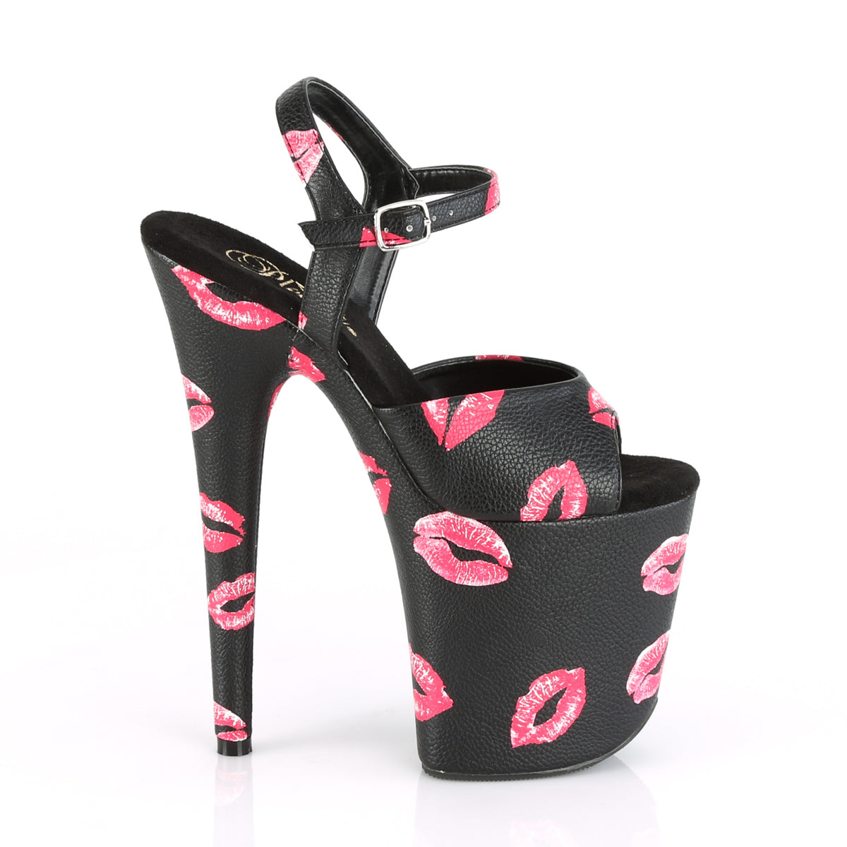 8" Heel, 4" PF Ankle Strap Sandal w/ Lip Print (Pleaser FLAM809KISSES/BPU/M)