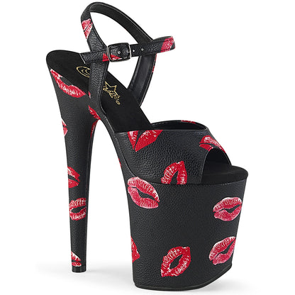 8" Heel, 4" PF Ankle Strap Sandal w/ Lip Print (Pleaser FLAM809KISSES/BPU/M)