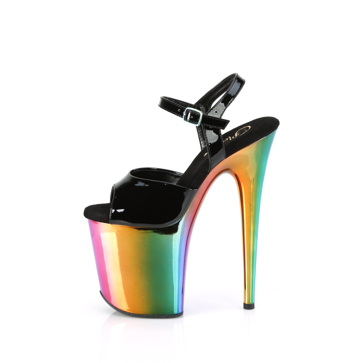 *8" Heel, 4" Chrome Plated PF Ankle Strap Sandal (Pleaser FLAM809RC/B/RBOWCH)