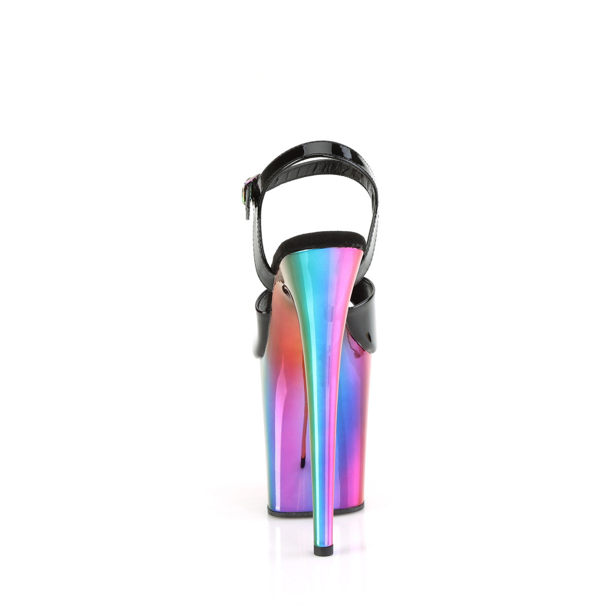 *8" Heel, 4" Chrome Plated PF Ankle Strap Sandal (Pleaser FLAM809RC/B/RBOWCH)