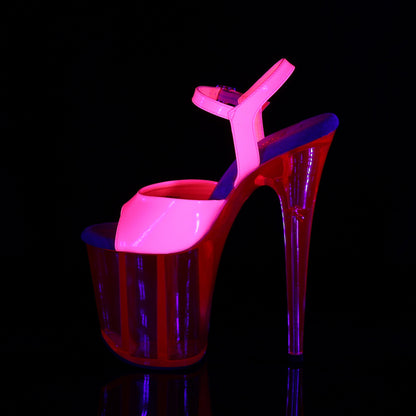 8" Heel, 4" PF UV Reactive Ankle Strap Sandal (Pleaser FLAM809UVT/NHP/M)